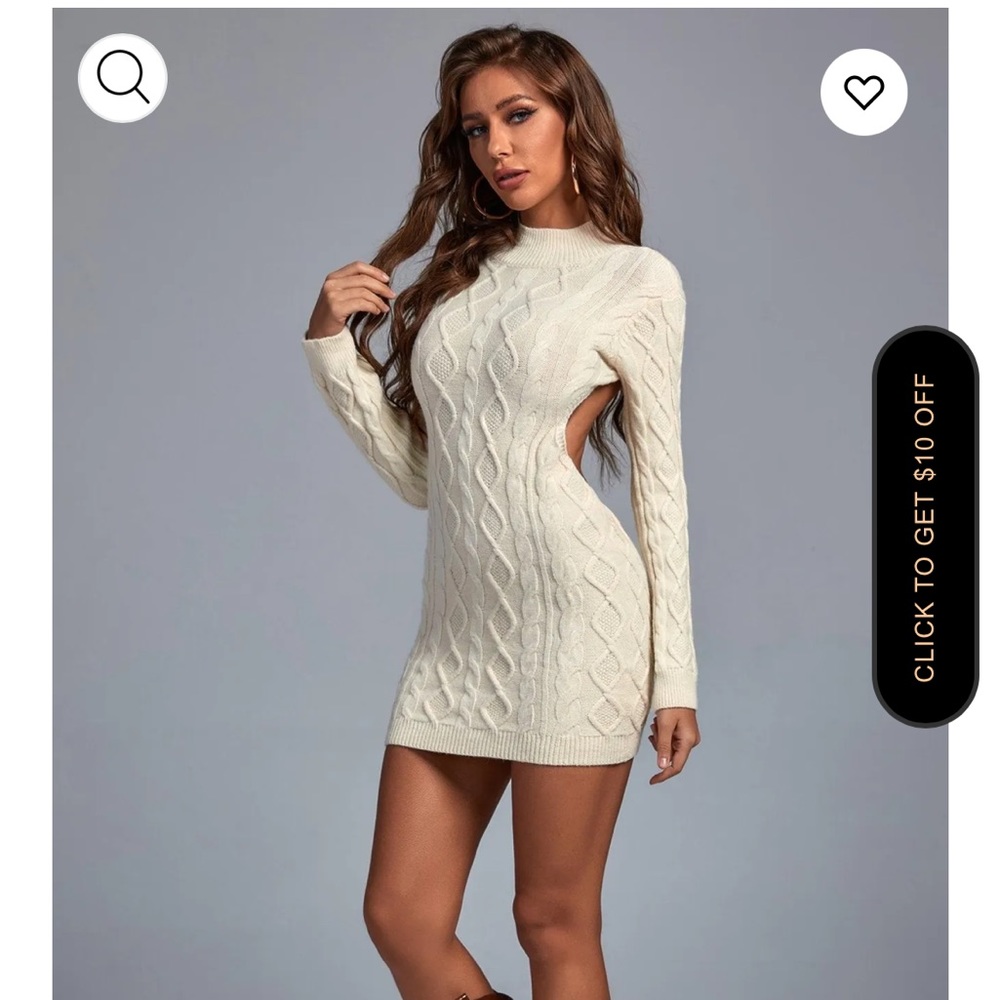 Off white mini sweater dress with open back